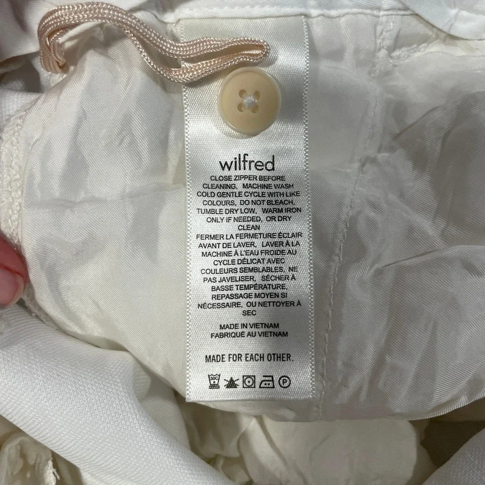 Wilfred Aritzia White Linen Blend Wide Leg Pleated High Rise Cropped Trousers 8